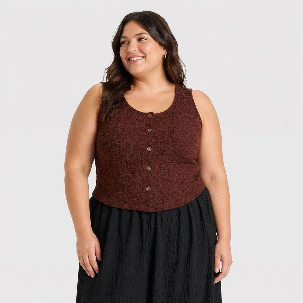 A New Day Women's Crinkle Vest Dark Brown Size XL